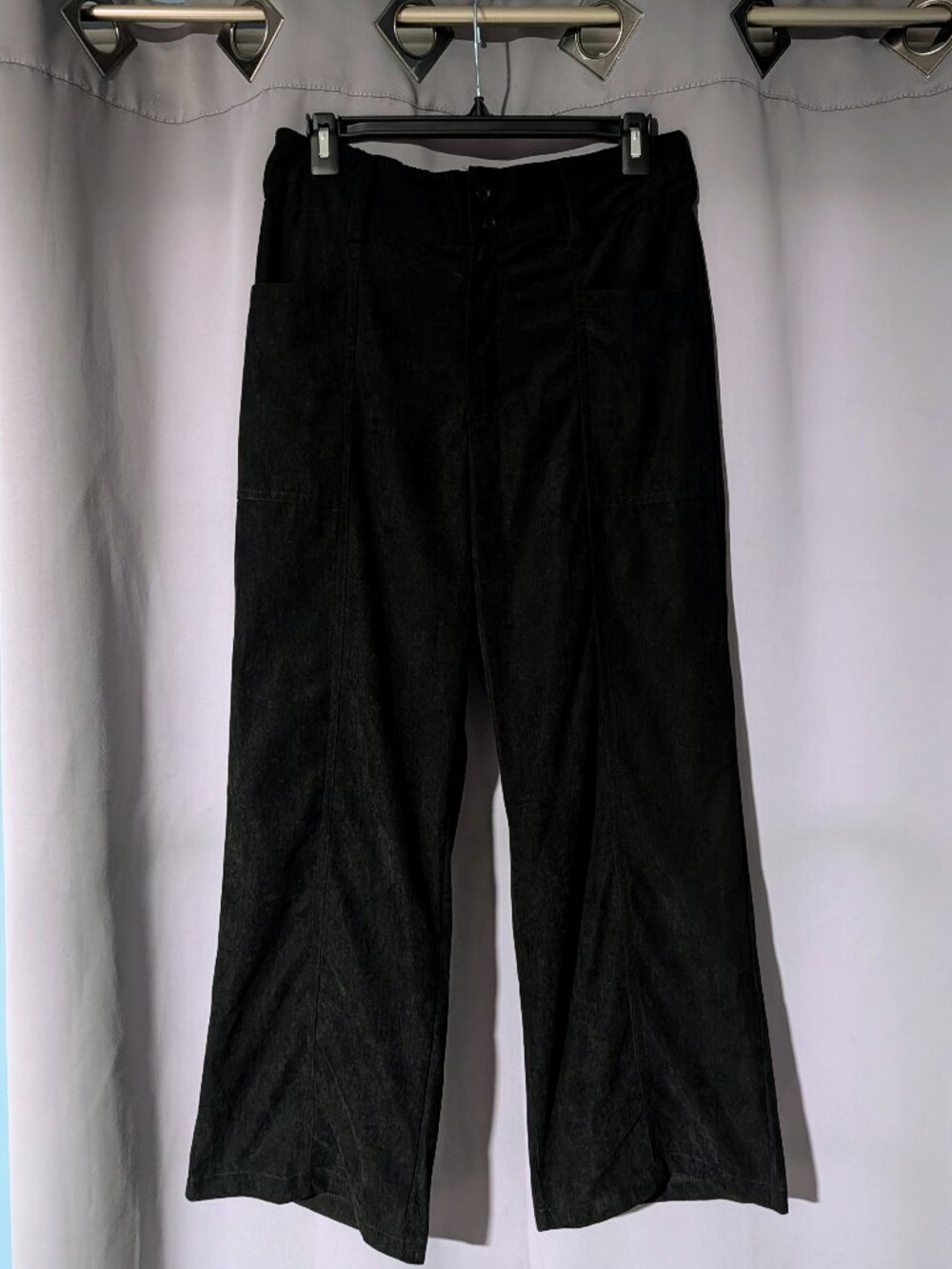 Black Corduroy High Rise Wide Leg Panel Seam Pants Large
